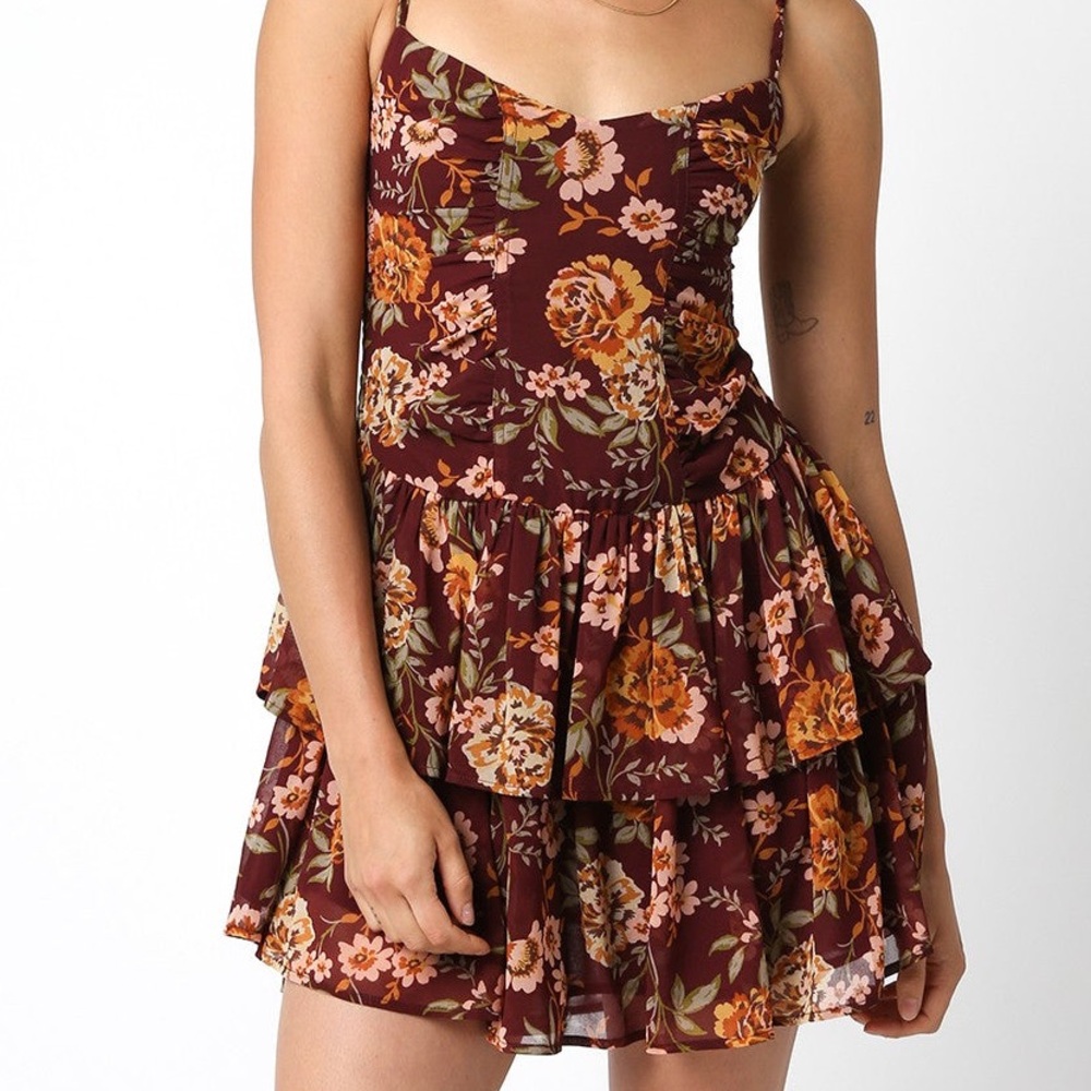 Olivaceous Burgundy Floral Dress